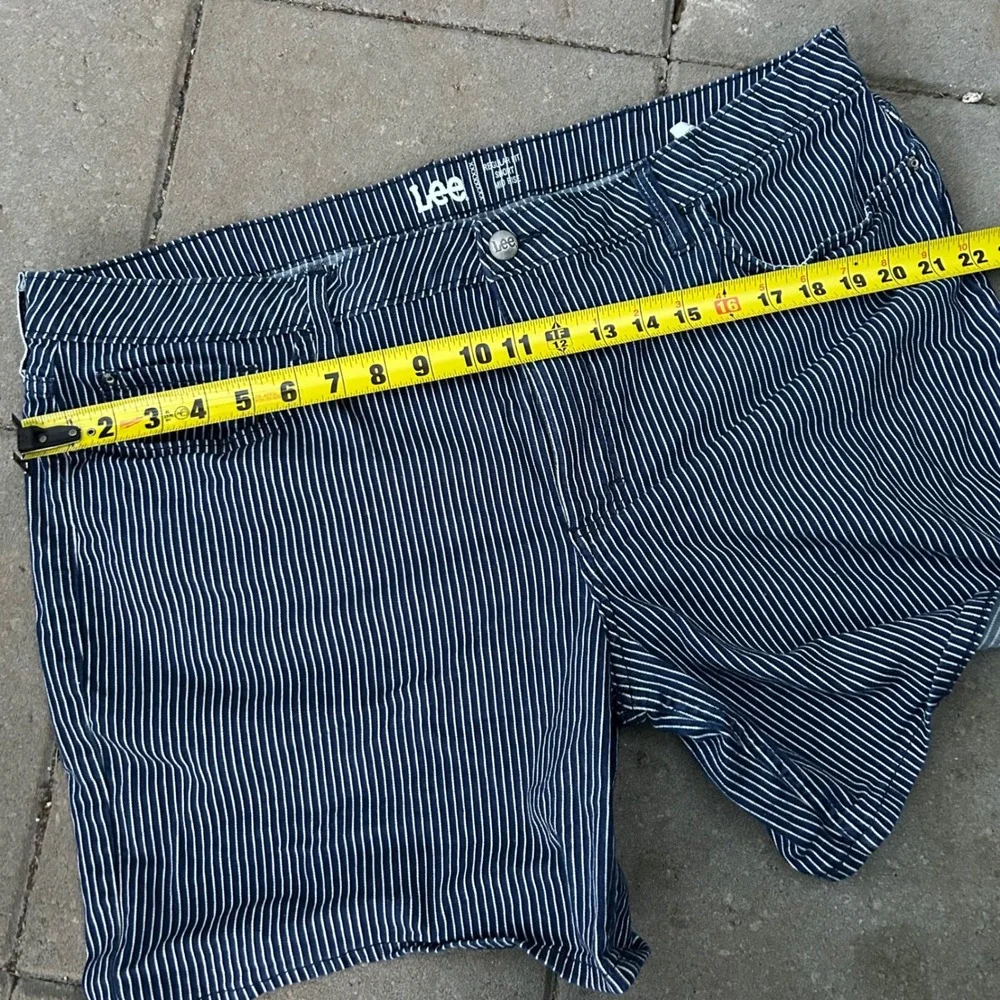 Lee Hickory Stripe Shorts 22 Blue White Workwear Mid Rise